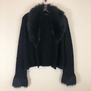 Black Shaggy Vegan Fur Jacket, Sz M
